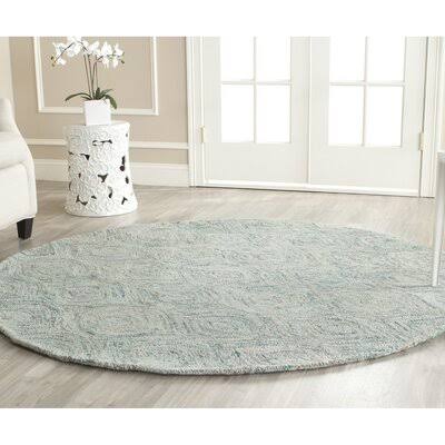 Alora Handmade Tufted Wool Ivory/Blue Area Rug Gold Flamingo Rug Size  Round 6