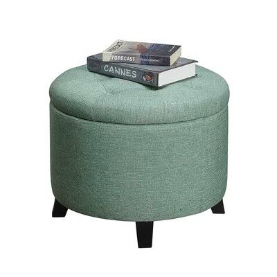 Andover Mills Tufted Storage Ottoman Fabric Green Faux Linen