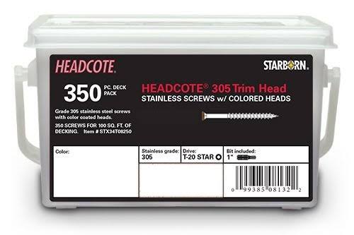 8 x 2-1/2 Headcote Deck Screws, Stainless Steel, Trim Head, T-20 Star Drive - Qty 350 - Burgundy