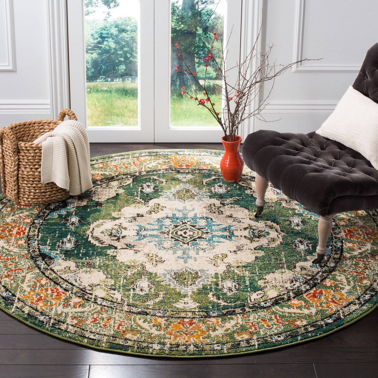 Safavieh Monaco Rug Collection  MNC243F - Forest Green / Light Blue - 10 x 10 Round