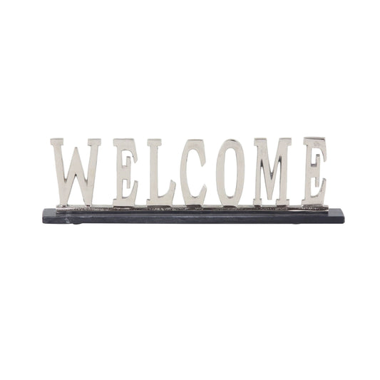 Decmode Modern Silver Aluminum and Marble Welcome Sign Decor