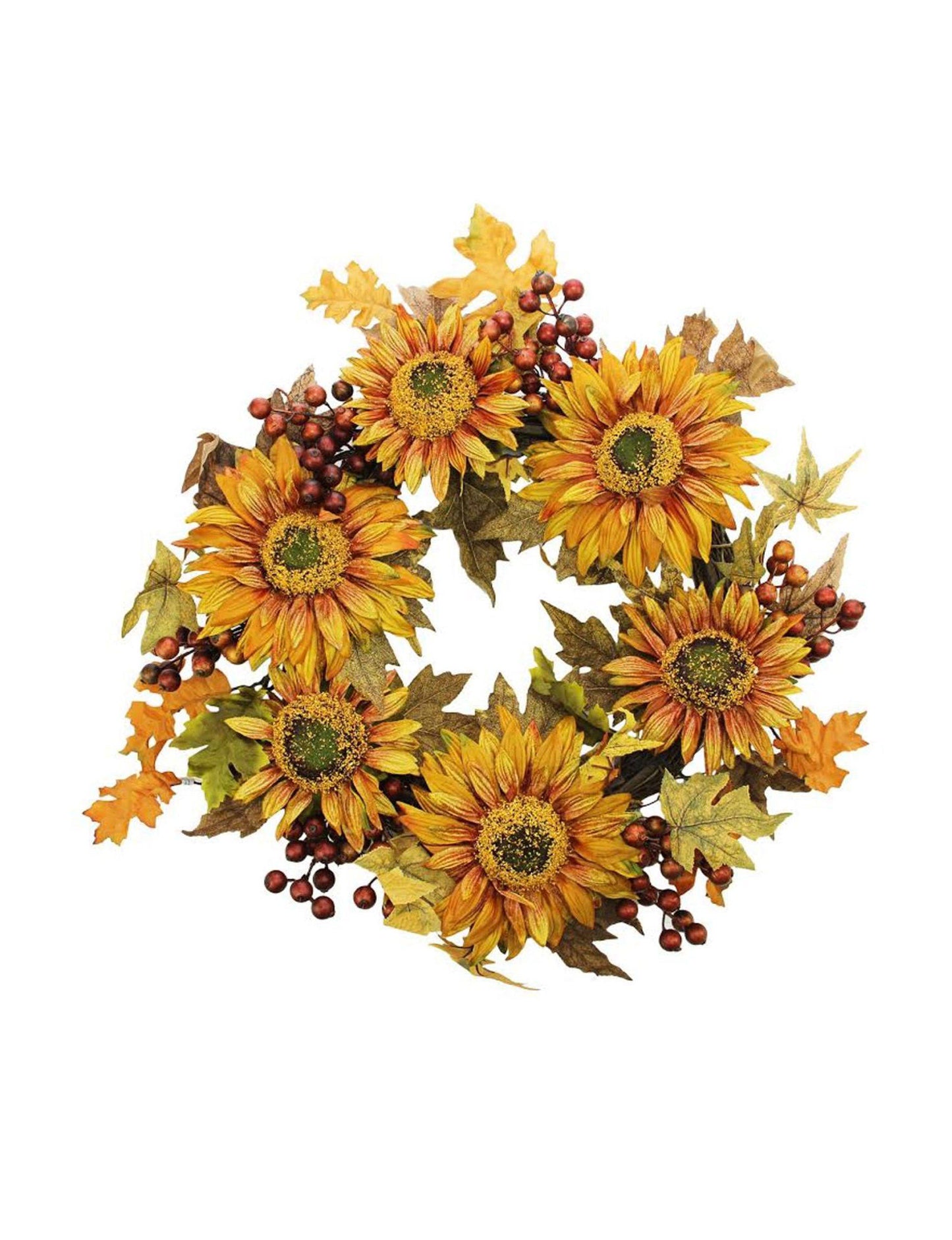 Vickerman 24 in. Unlit Autumn Harvest Sunflower Berry Wreath