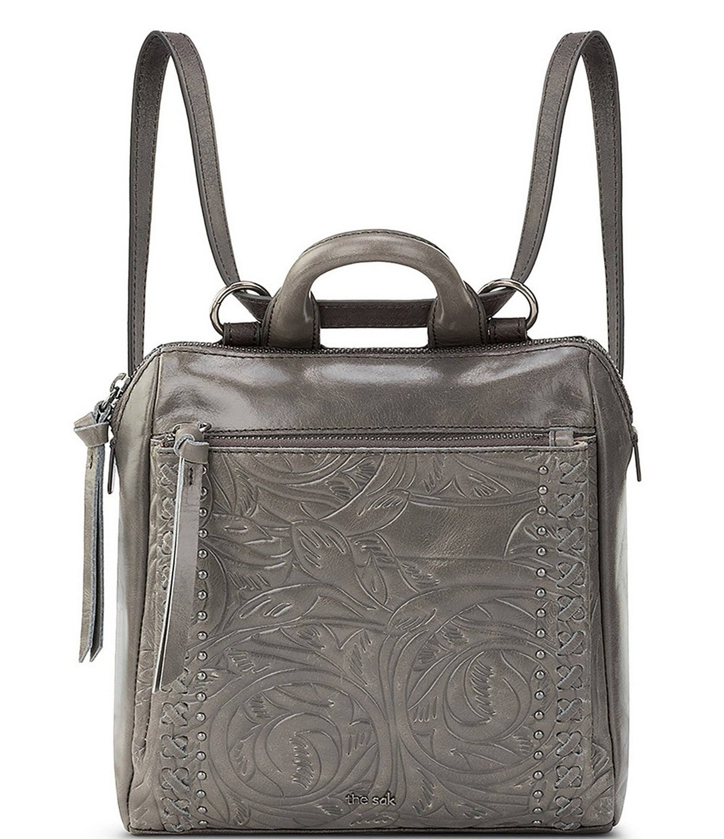 The Sak Loyola Leather Mini Convertible Backpack, Slate Leaf Embossed